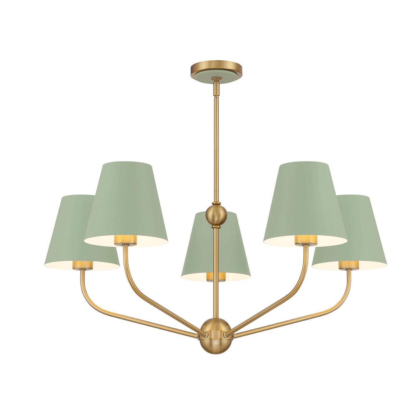 Banks 5 Light Chandelier 28", Sage Green and Brass