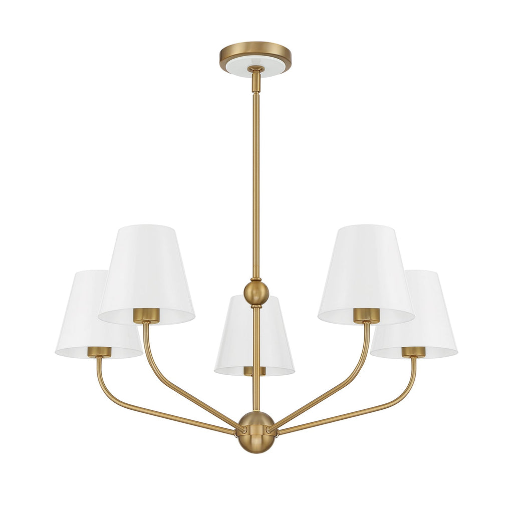 Banks 5 Light Chandelier 28", White and Brass