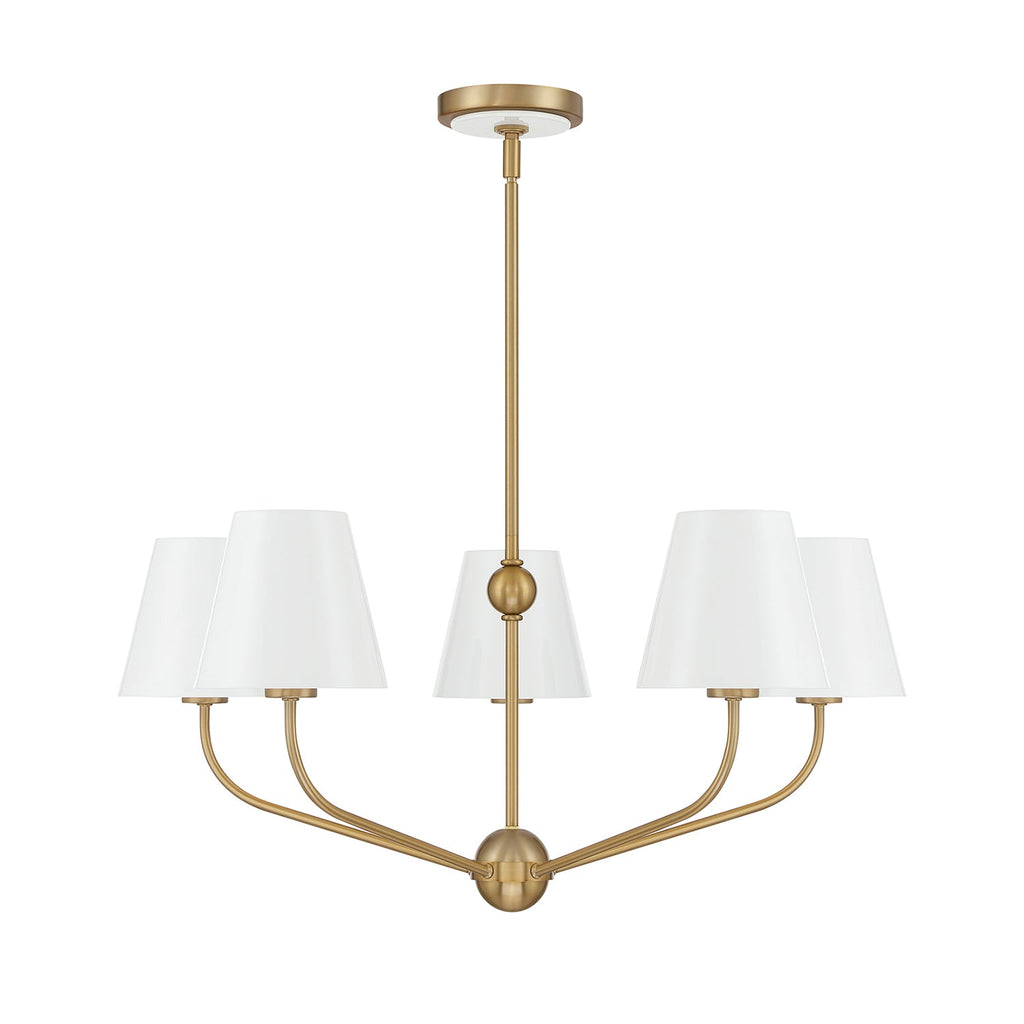 Banks 5 Light Chandelier 28", White and Brass