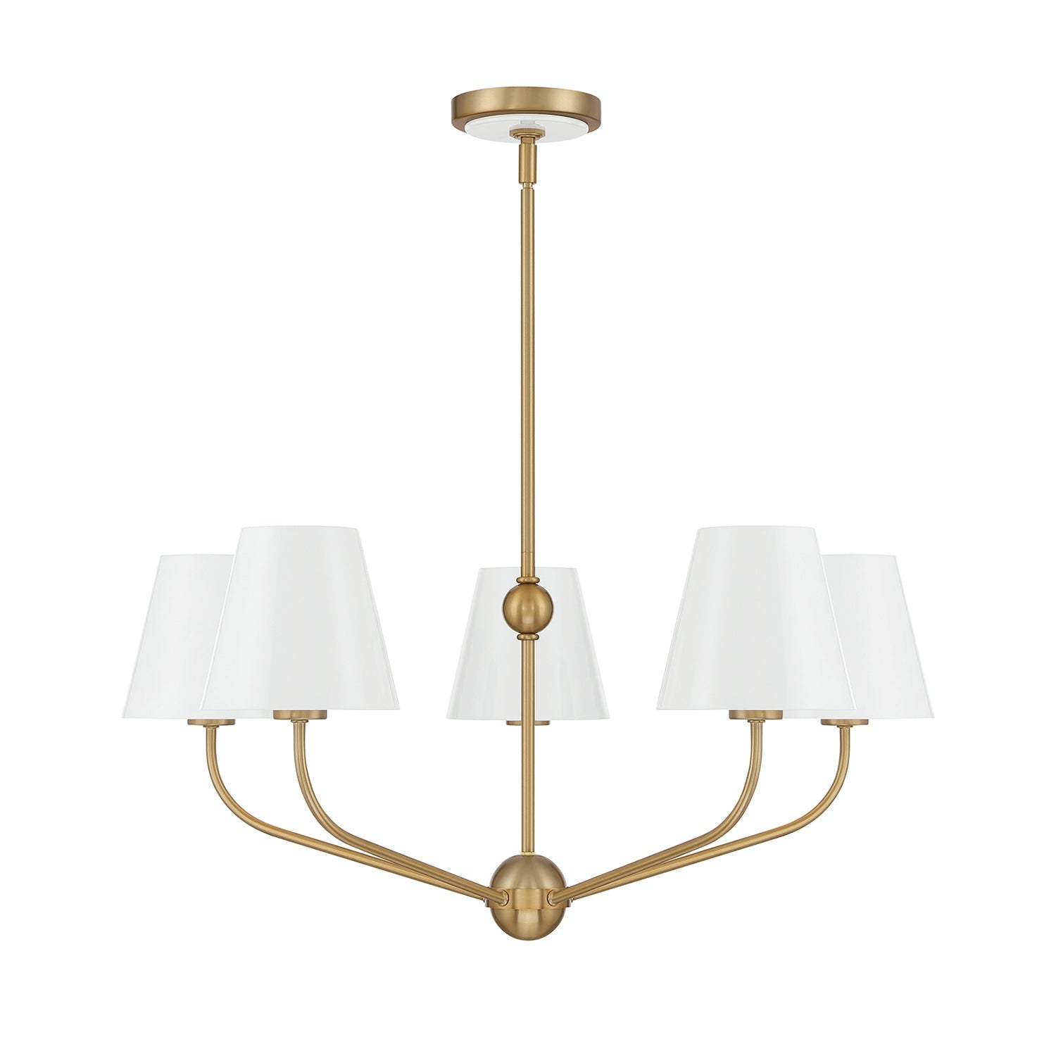 Banks 5 Light Chandelier 28", White and Brass
