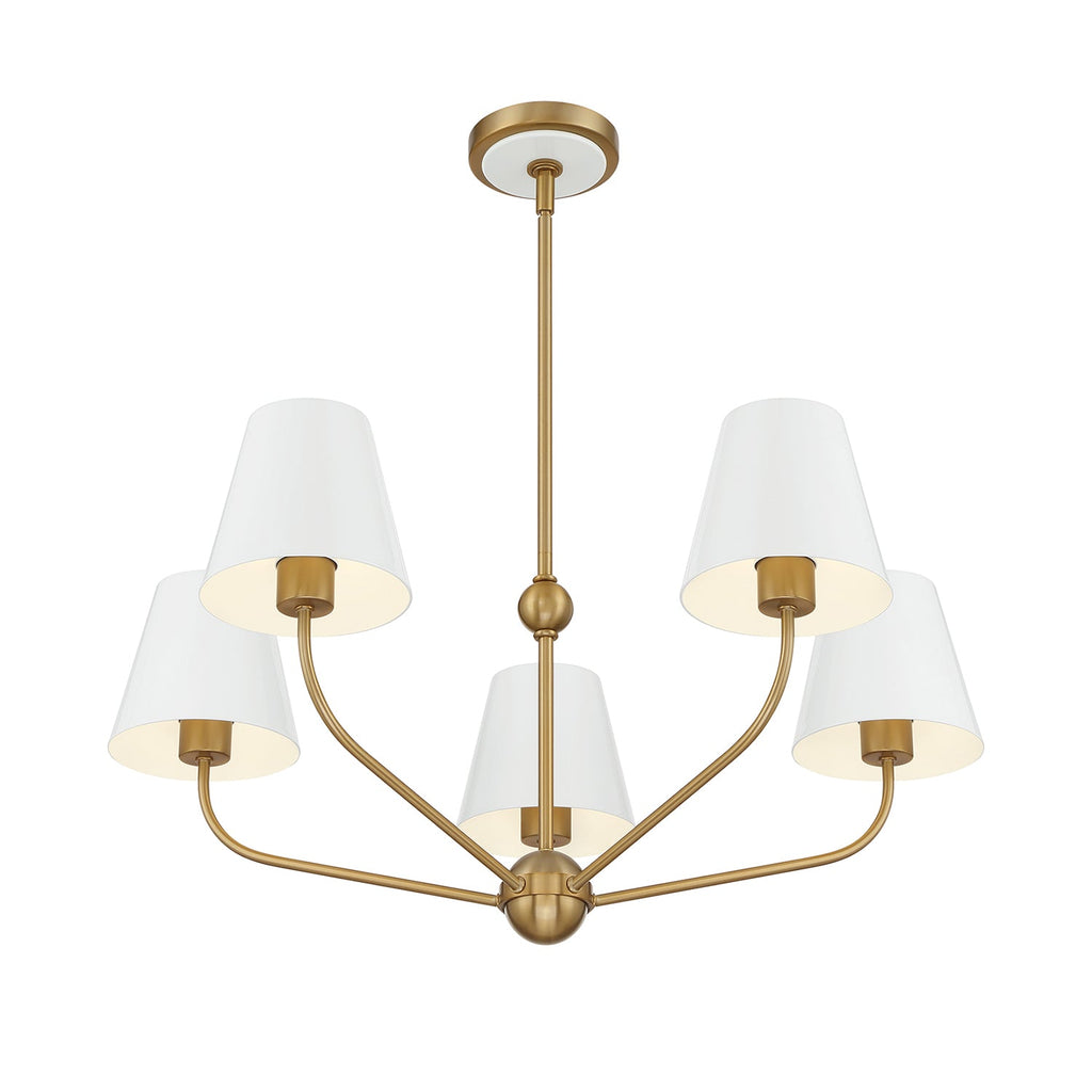 Banks 5 Light Chandelier 28", White and Brass