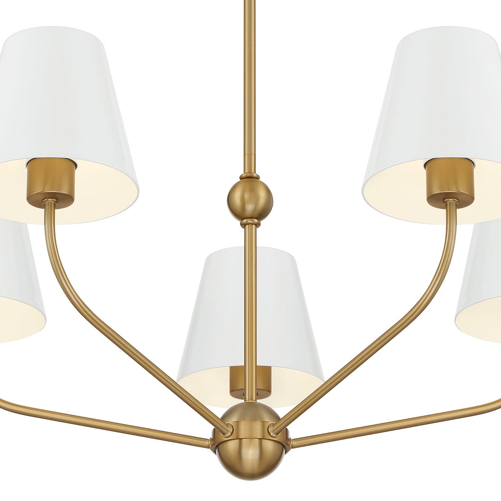 Banks 5 Light Chandelier 28", White and Brass