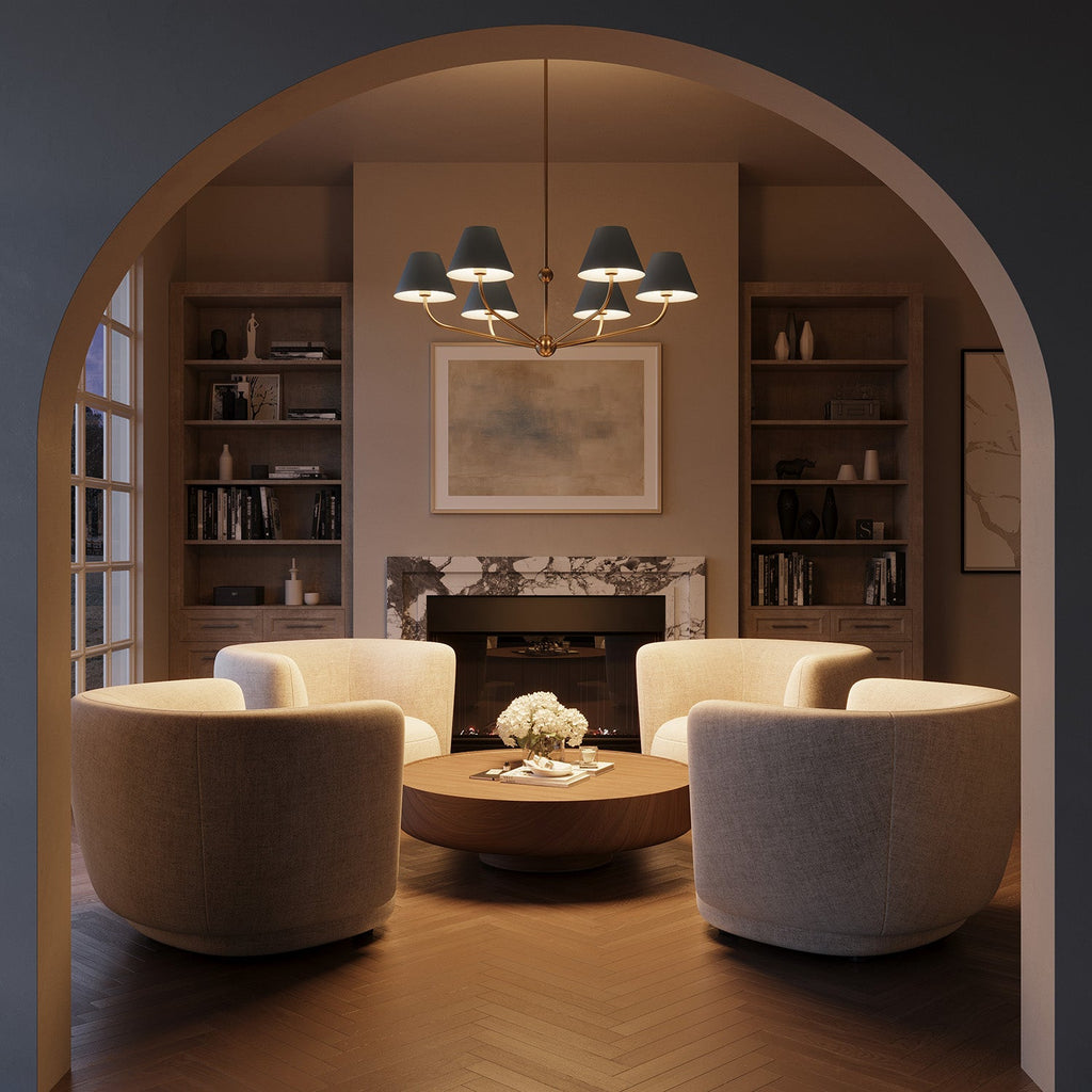 Banks 6 Light Chandelier 40", French Blue and Brass