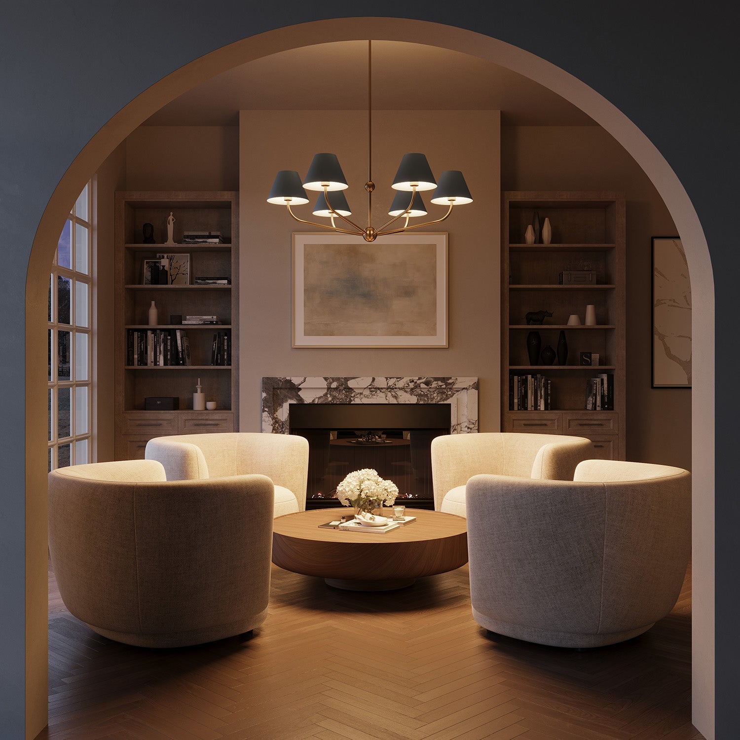 Banks 6 Light Chandelier 40", French Blue and Brass