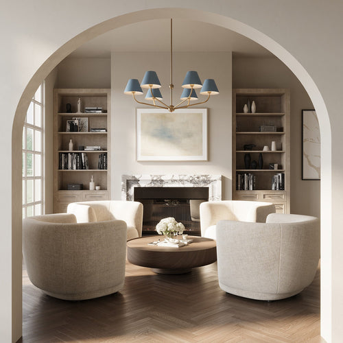 Banks 6 Light Chandelier 40", French Blue and Brass