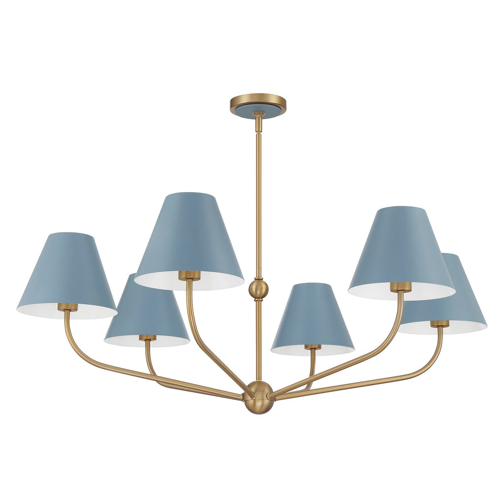 Banks 6 Light Chandelier 40", French Blue and Brass