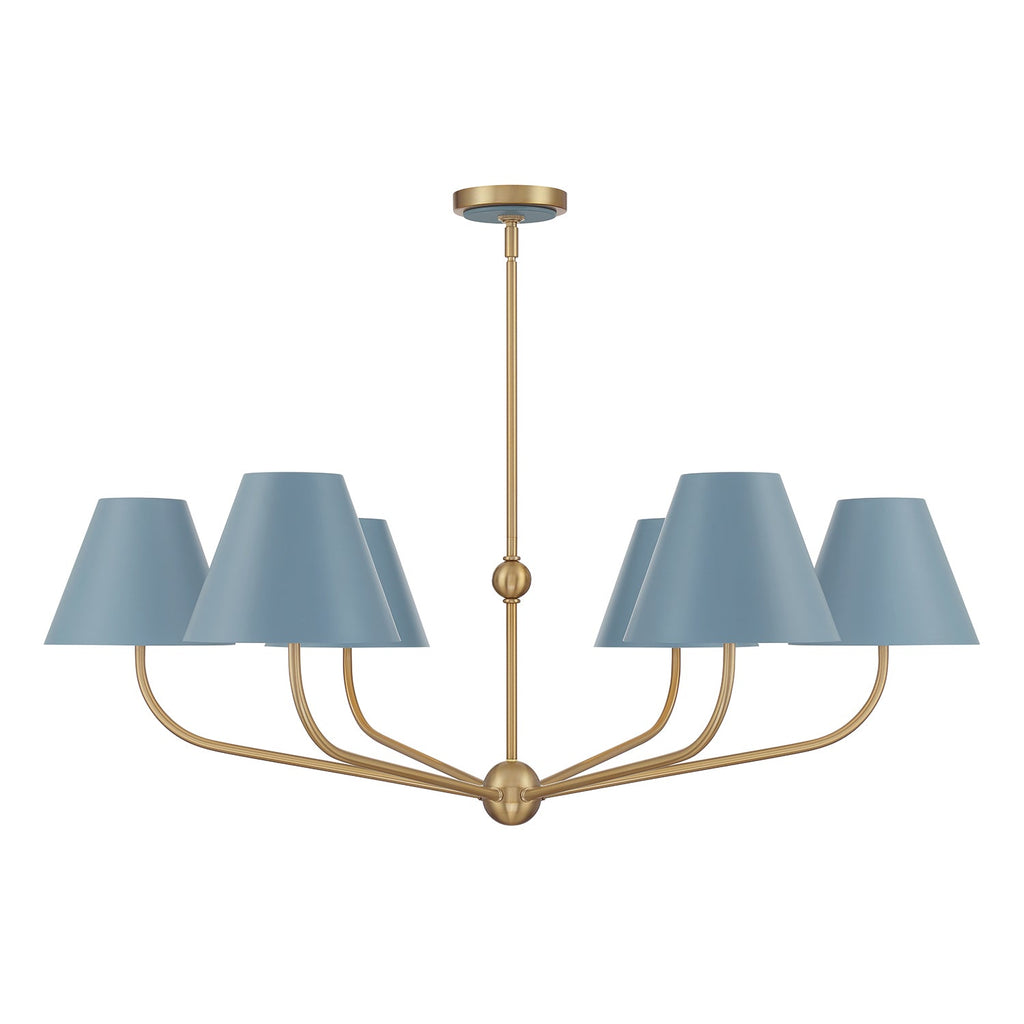 Banks 6 Light Chandelier 40", French Blue and Brass