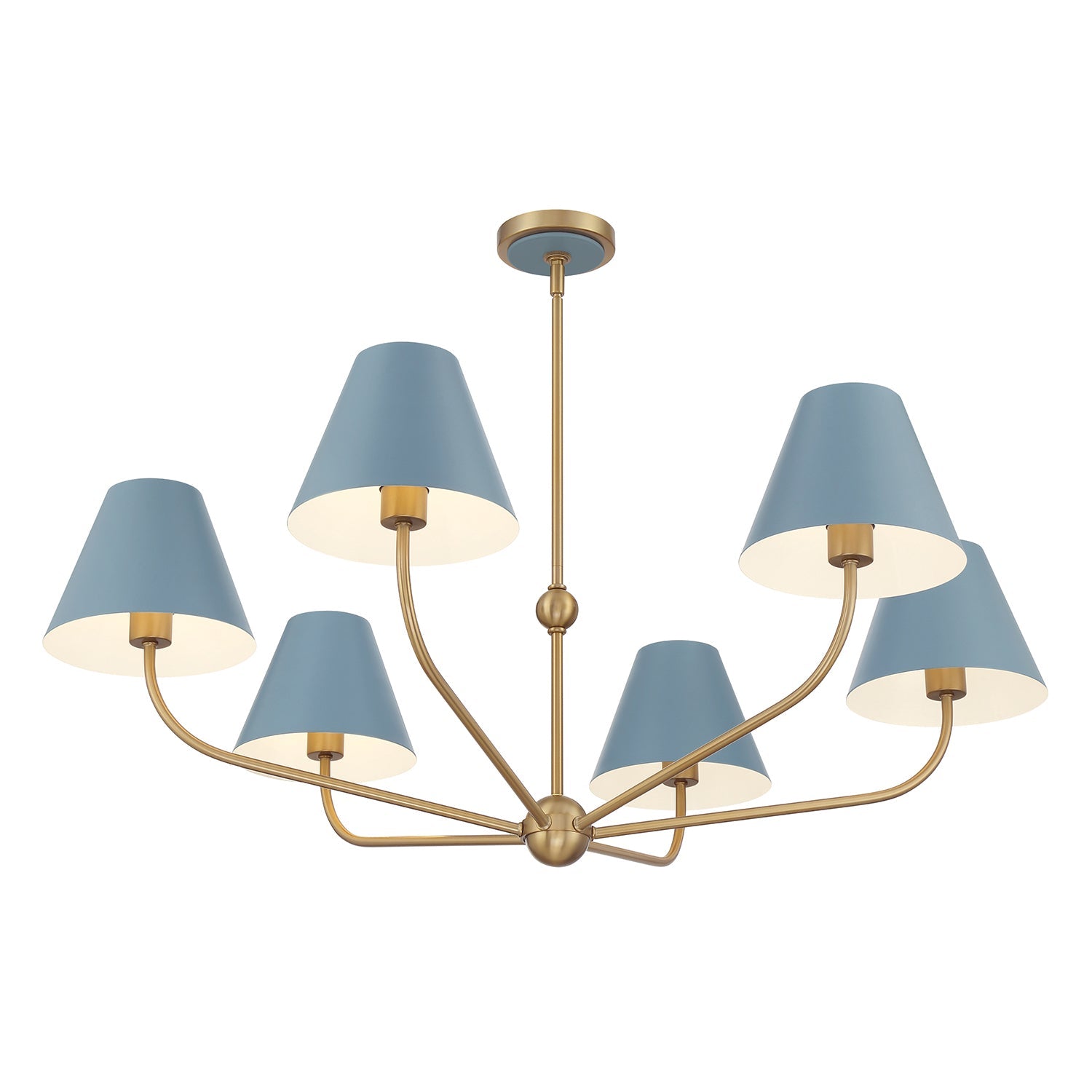Banks 6 Light Chandelier 40", French Blue and Brass
