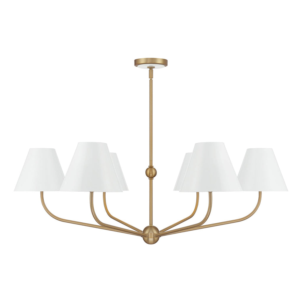 Banks 6 Light Chandelier 40", White and Brass
