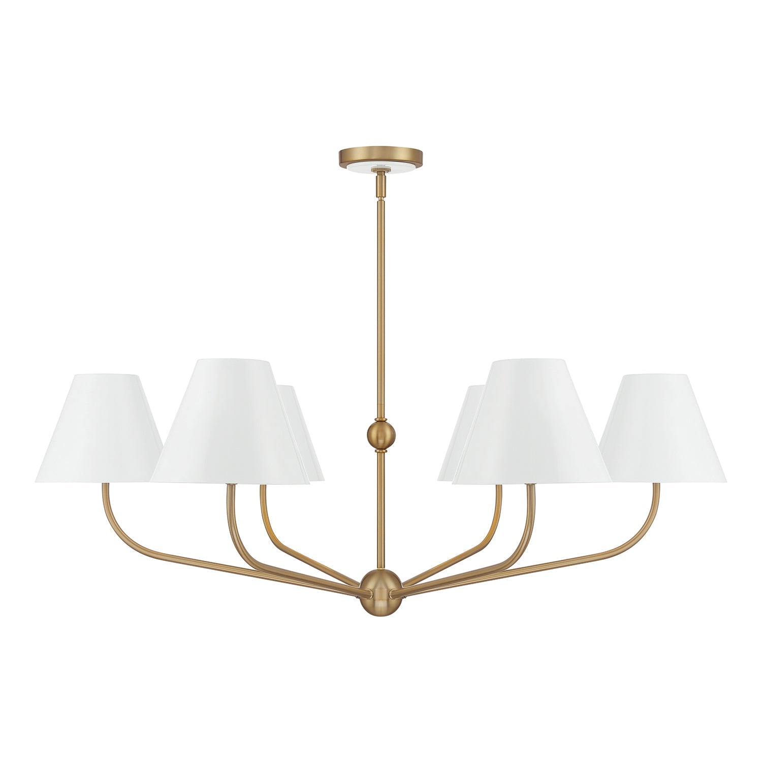 Banks 6 Light Chandelier 40", White and Brass