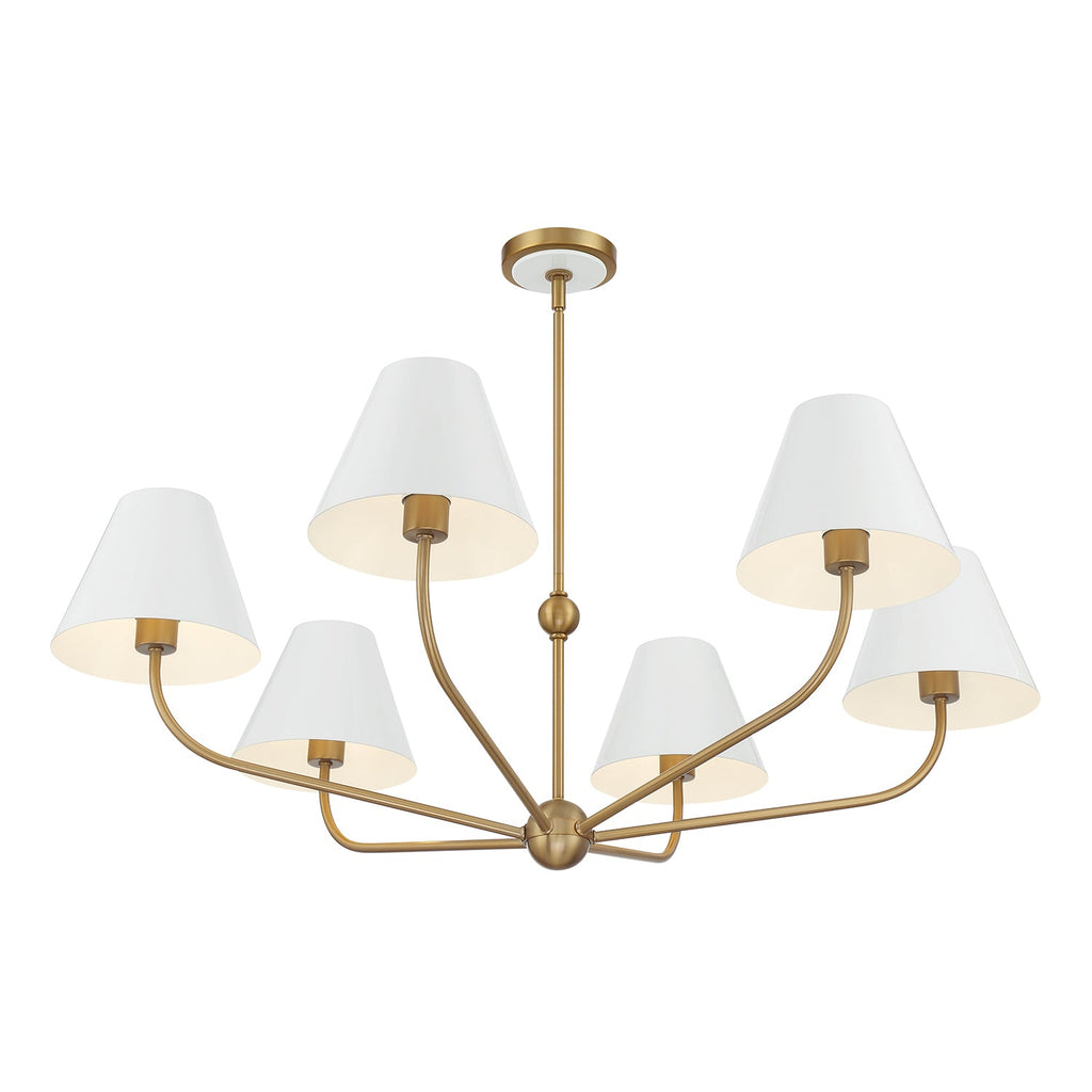 Banks 6 Light Chandelier 40", White and Brass