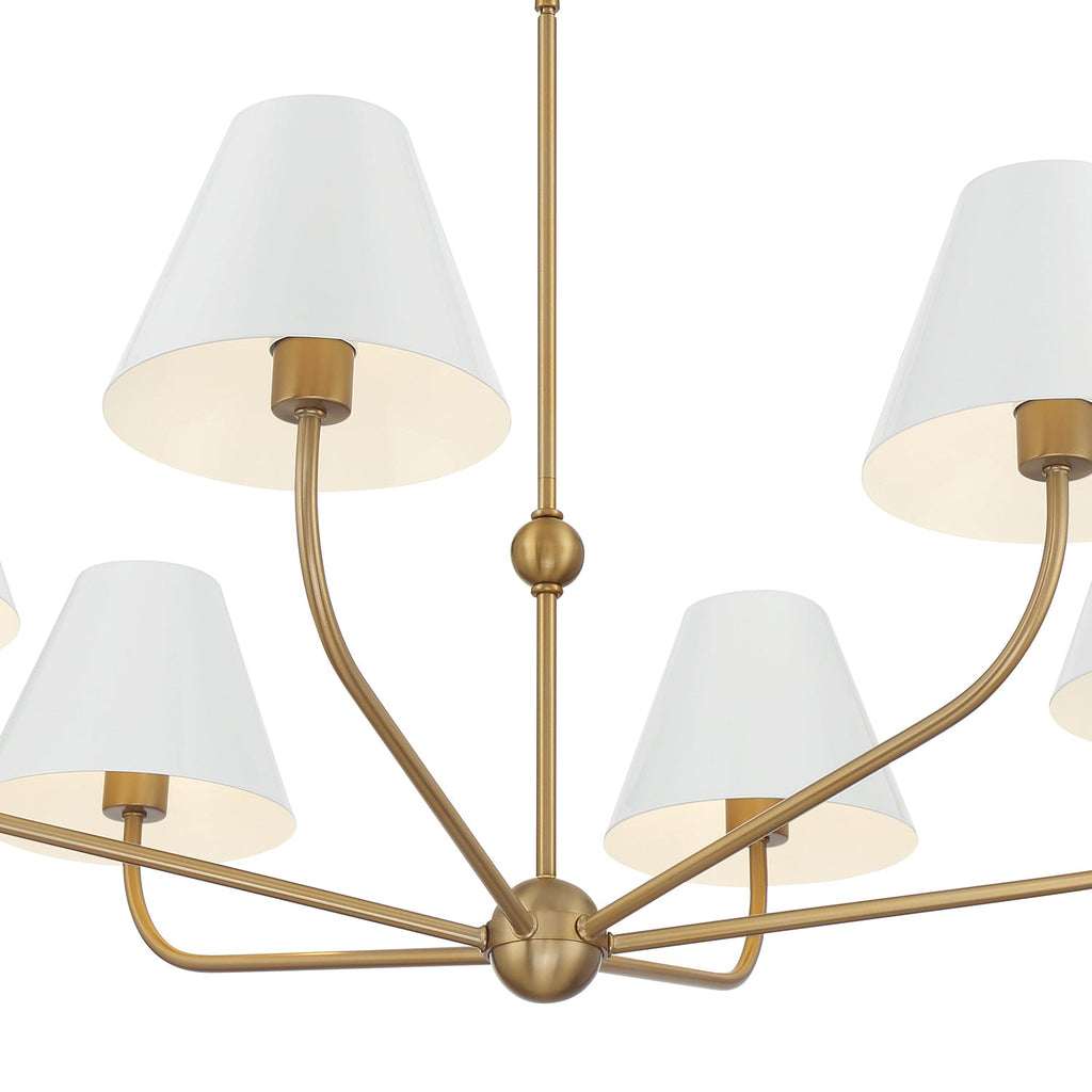 Banks 6 Light Chandelier 40", White and Brass