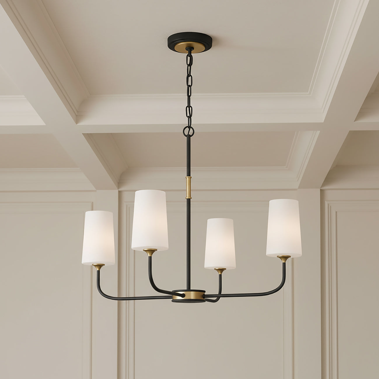 Logan 4 Light Chandelier 29", Black and Brushed Brass