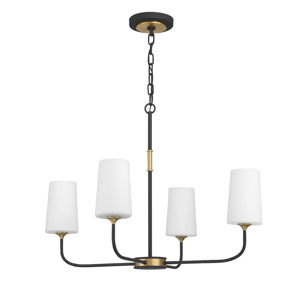 Logan 4 Light Chandelier 29", Black and Brushed Brass