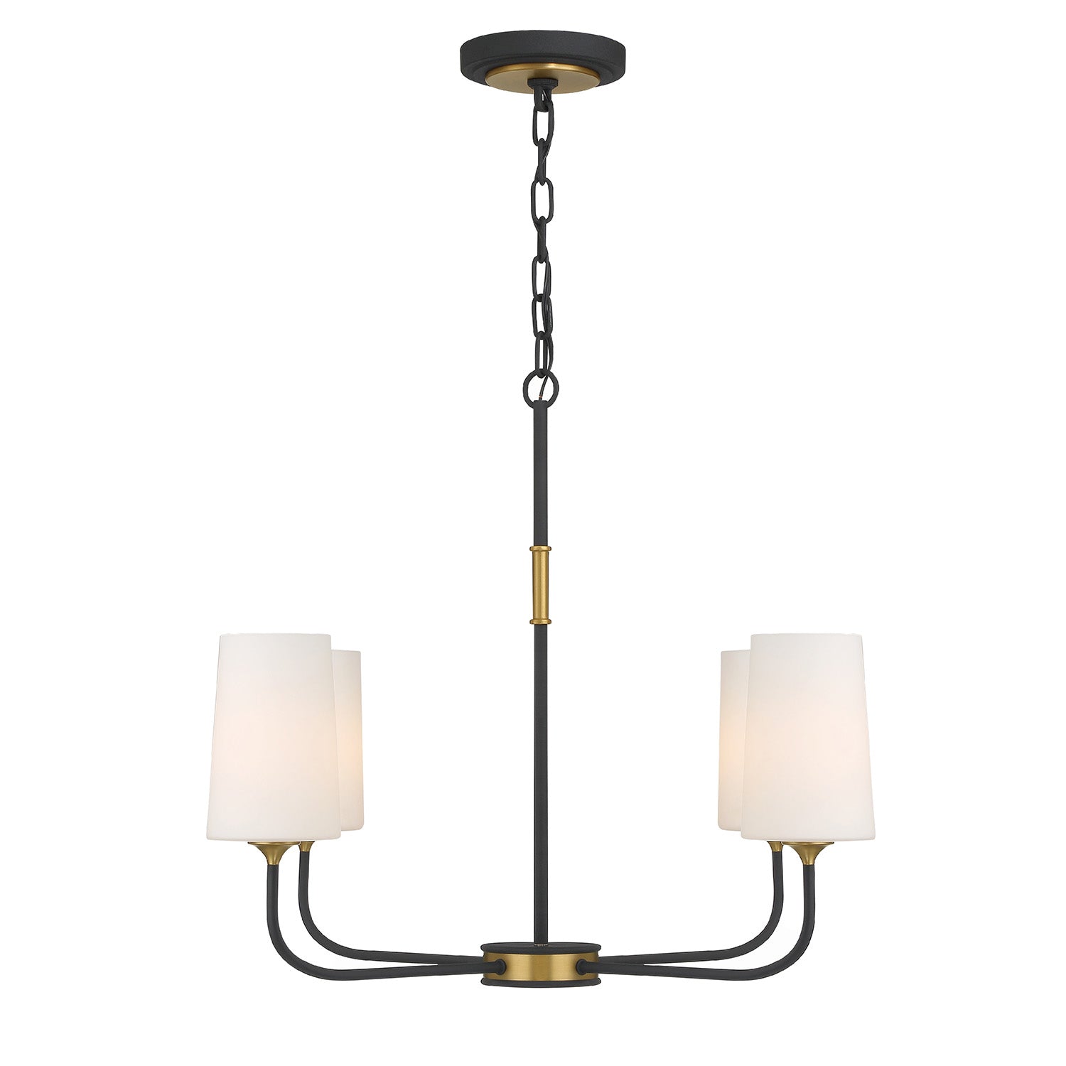 Logan 4 Light Chandelier 29", Black and Brushed Brass