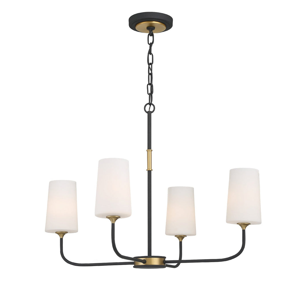 Logan 4 Light Chandelier 29", Black and Brushed Brass