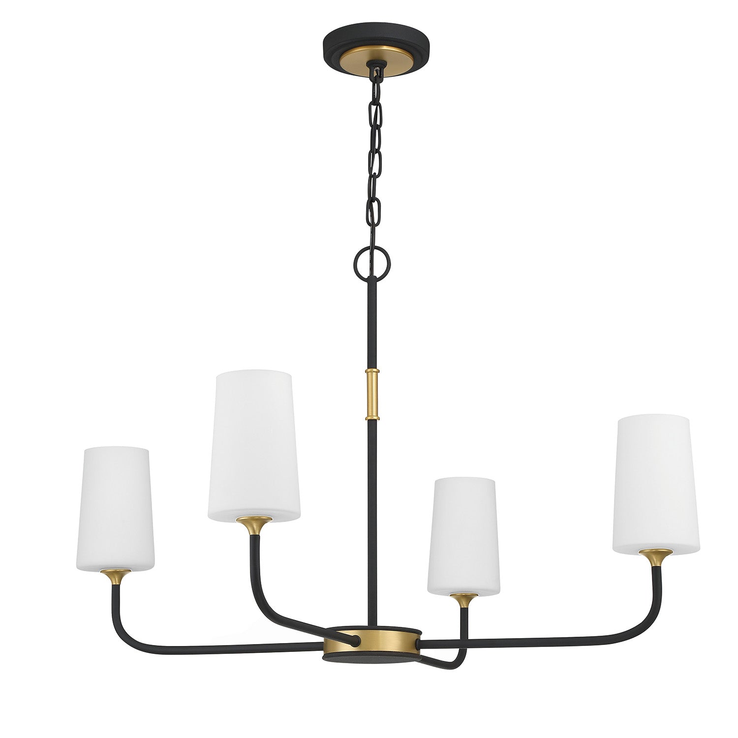 Logan 4 Light Chandelier 34", Black and Brushed Brass
