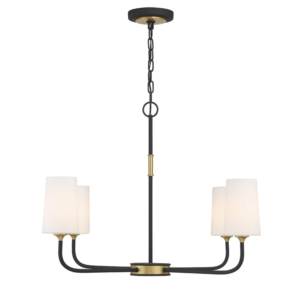 Logan 4 Light Chandelier 34", Black and Brushed Brass