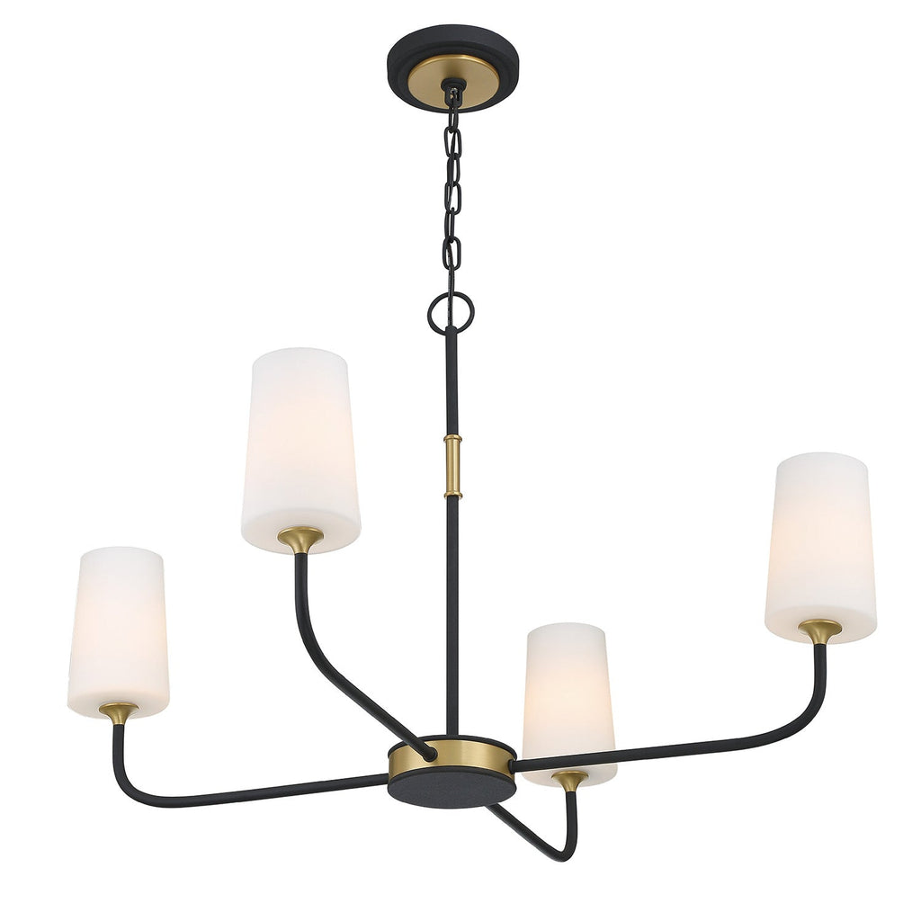 Logan 4 Light Chandelier 34", Black and Brushed Brass