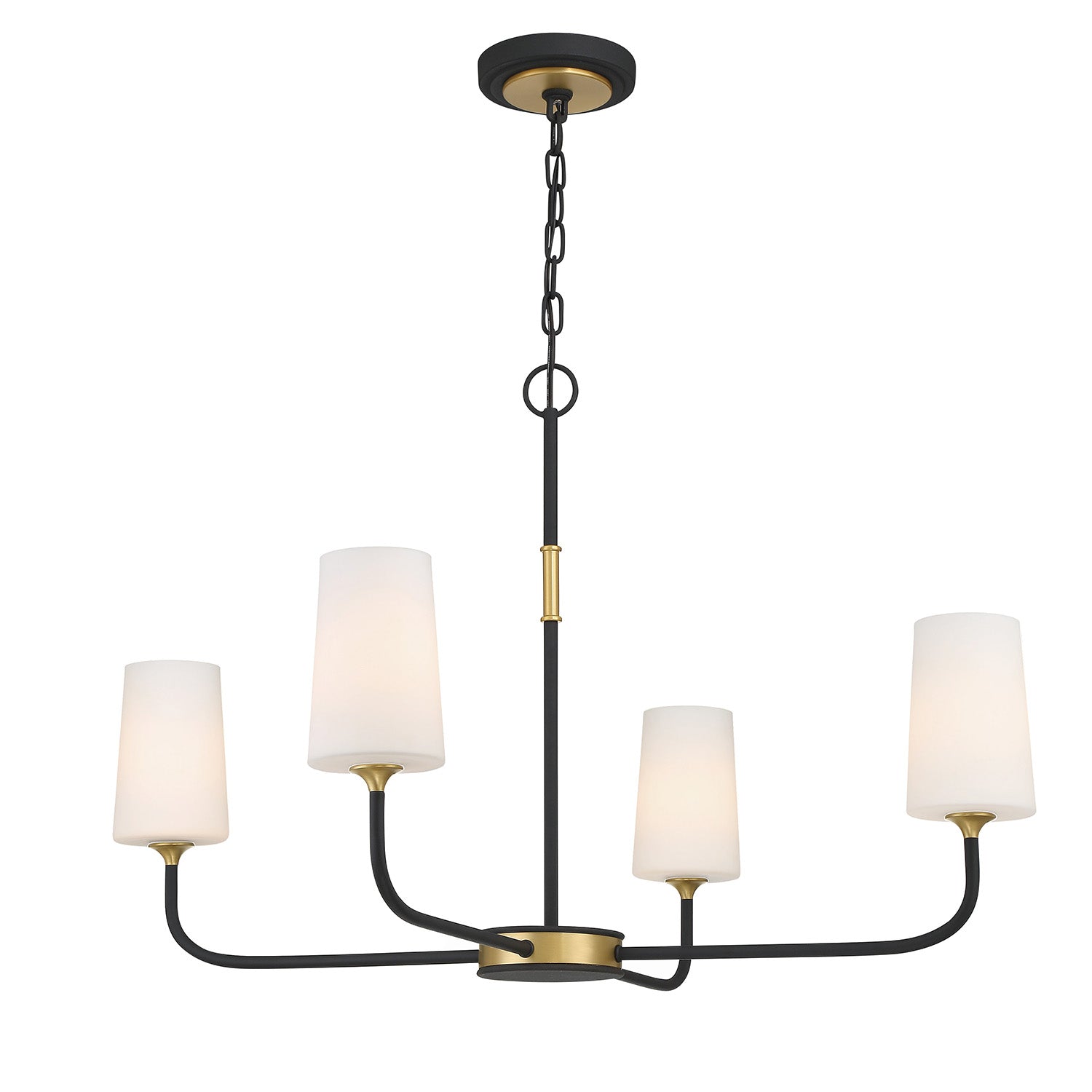 Logan 4 Light Chandelier 34", Black and Brushed Brass