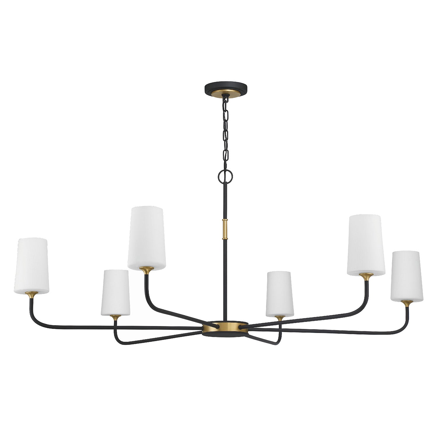Logan 6 Light Chandelier 54", Black and Brushed Brass