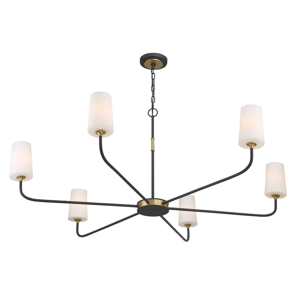 Logan 6 Light Chandelier 54", Black and Brushed Brass