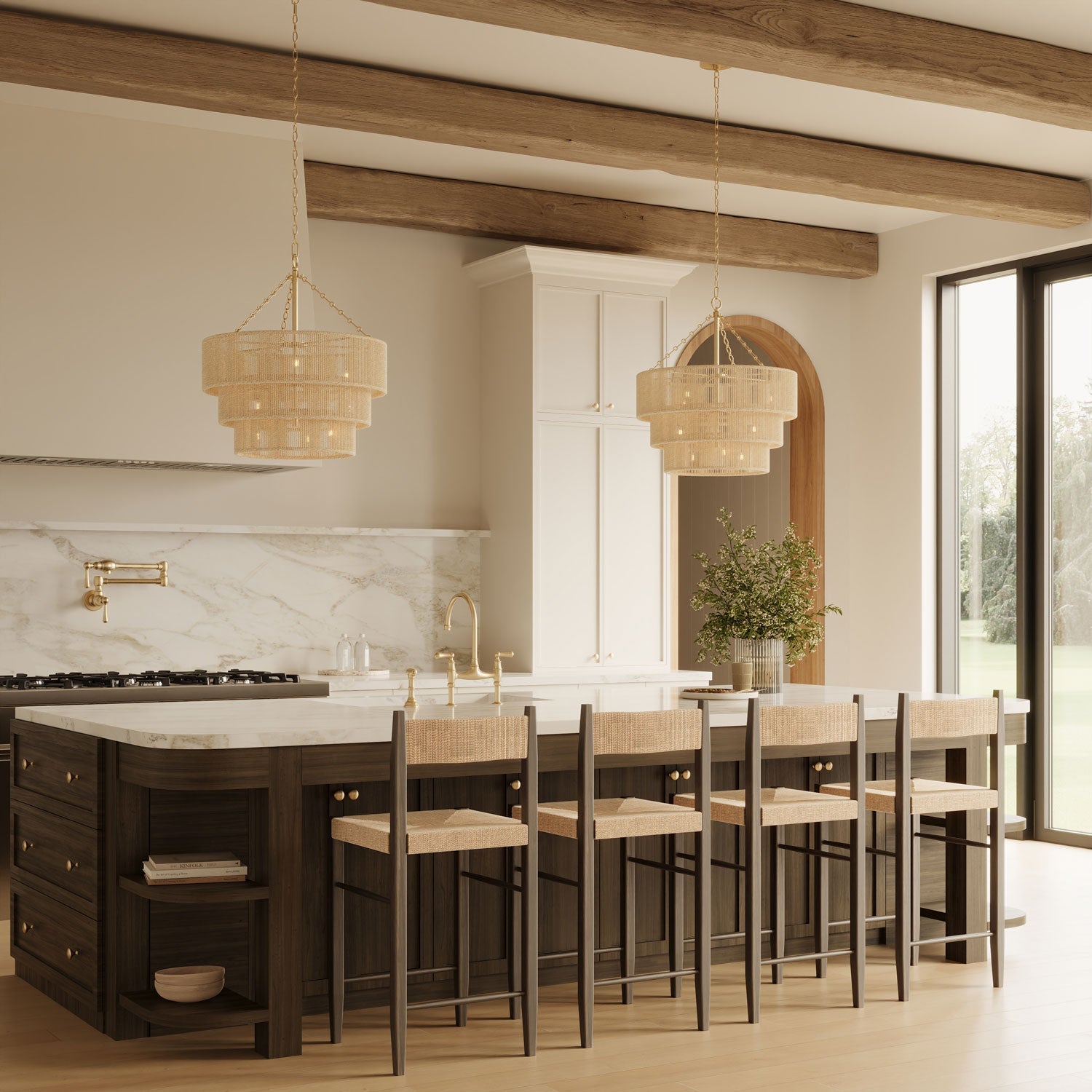 Sorelle 10 Light Chandelier 24", Jute and Soft Brass