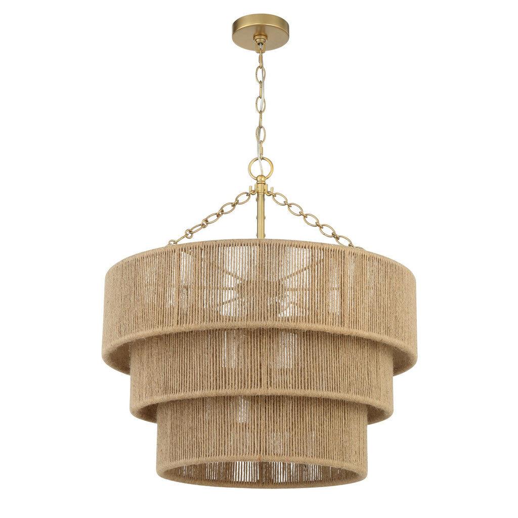 Sorelle 10 Light Chandelier 24", Jute and Soft Brass