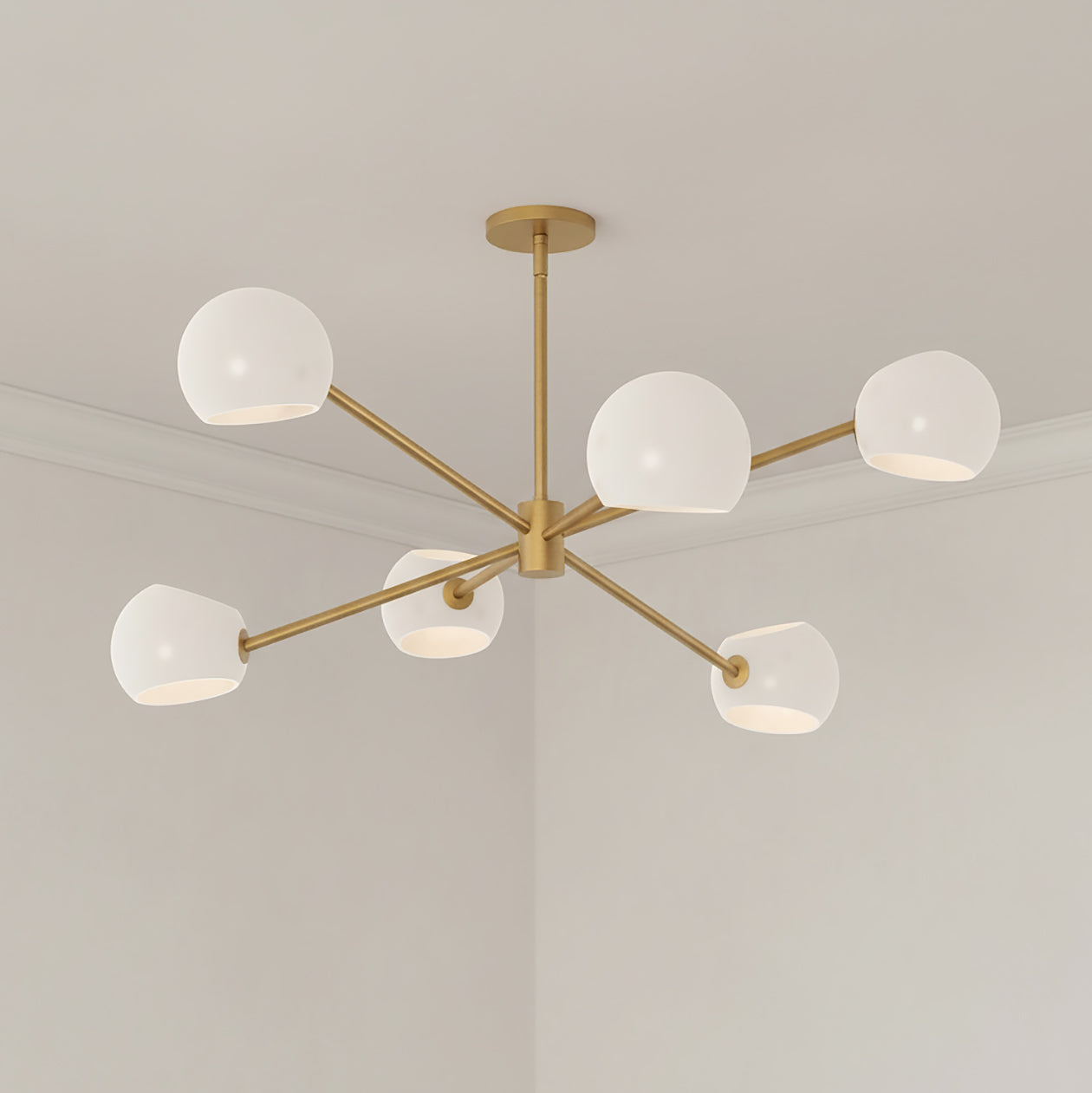 Flynn 6 Light Chandelier 37", Brushed Brass with Opal Glass