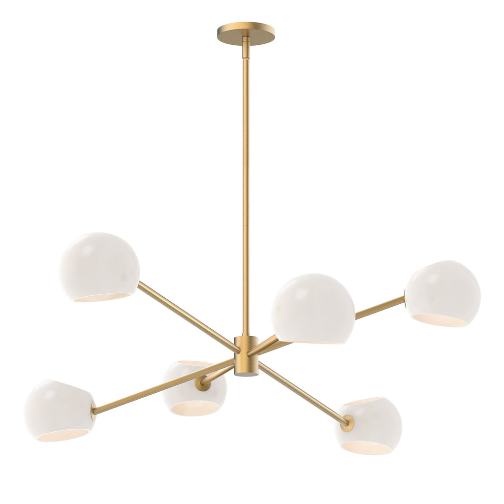 Flynn 6 Light Chandelier 37", Brushed Brass with Opal Glass