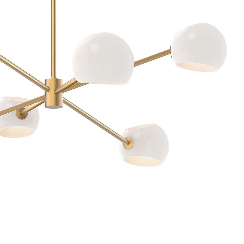 Flynn 6 Light Chandelier 37", Brushed Brass with Opal Glass