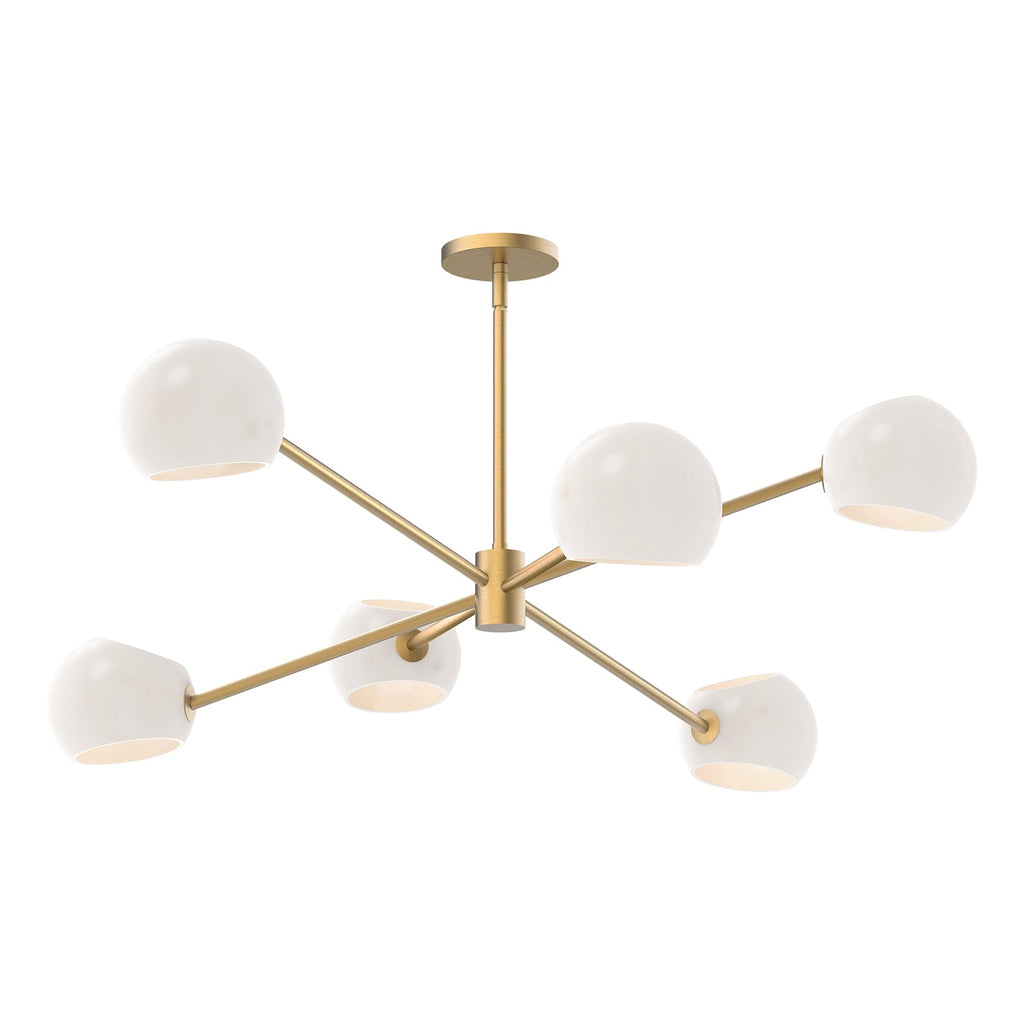 Flynn 6 Light Chandelier 37", Brushed Brass with Opal Glass