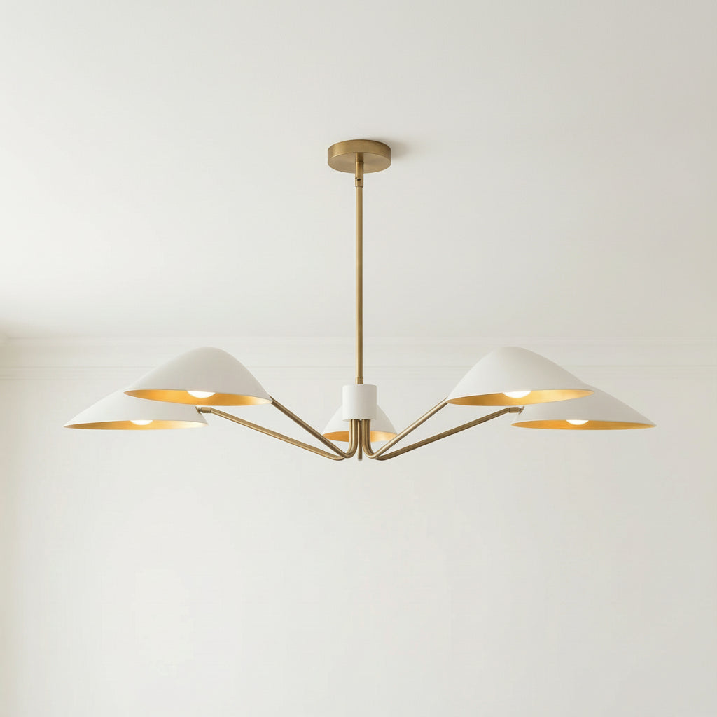 Jade 5 Light Chandelier 46", White and Antique Brass