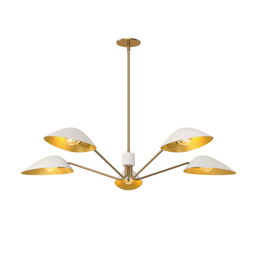 Jade 5 Light Chandelier 46", White and Antique Brass