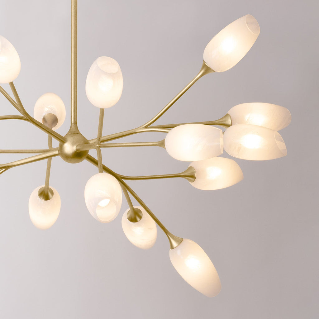 Amara 18 Light Chandelier 44", Gold Leaf with Art Glass