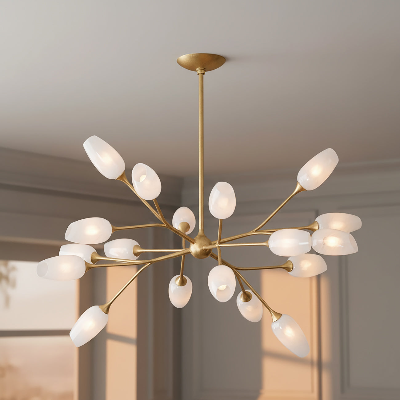 Amara 18 Light Chandelier 44", Gold Leaf with Art Glass