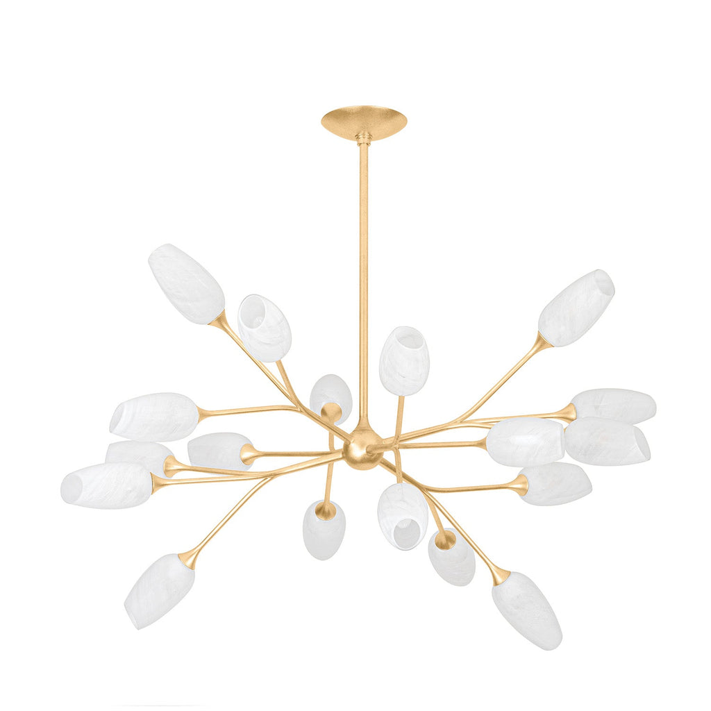 Amara 18 Light Chandelier 44", Gold Leaf with Art Glass