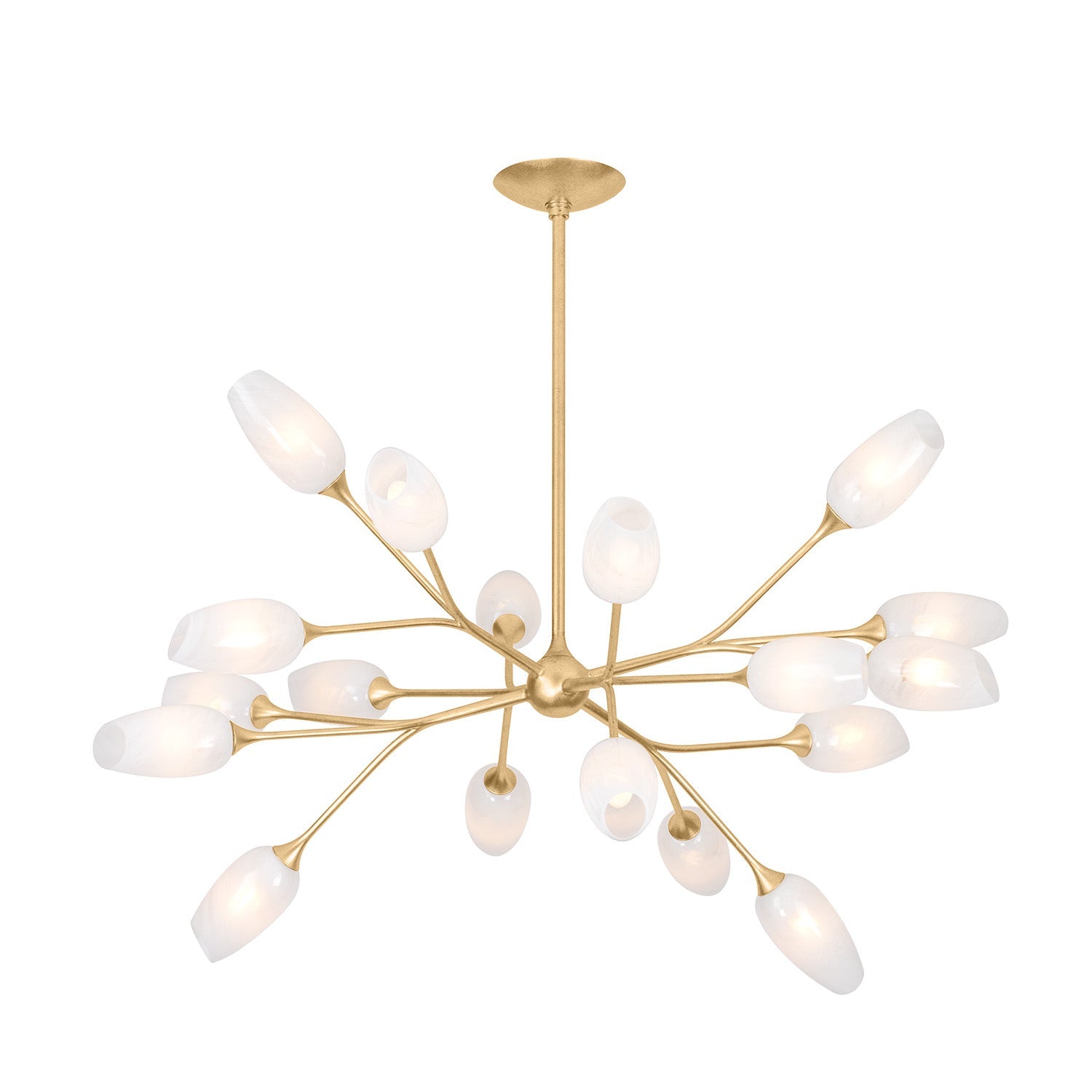 Amara 18 Light Chandelier 44", Gold Leaf with Art Glass