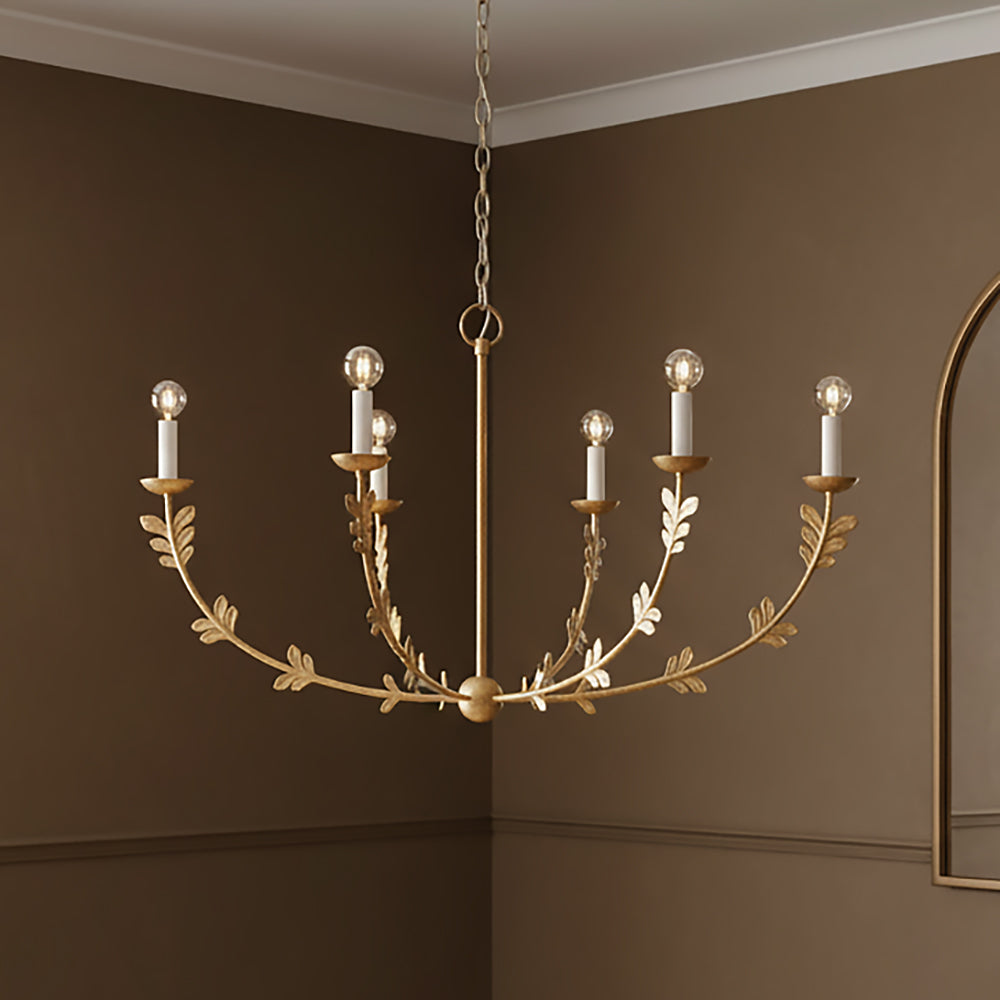 Aviva 6 Light Chandelier 40", Gold Leaf