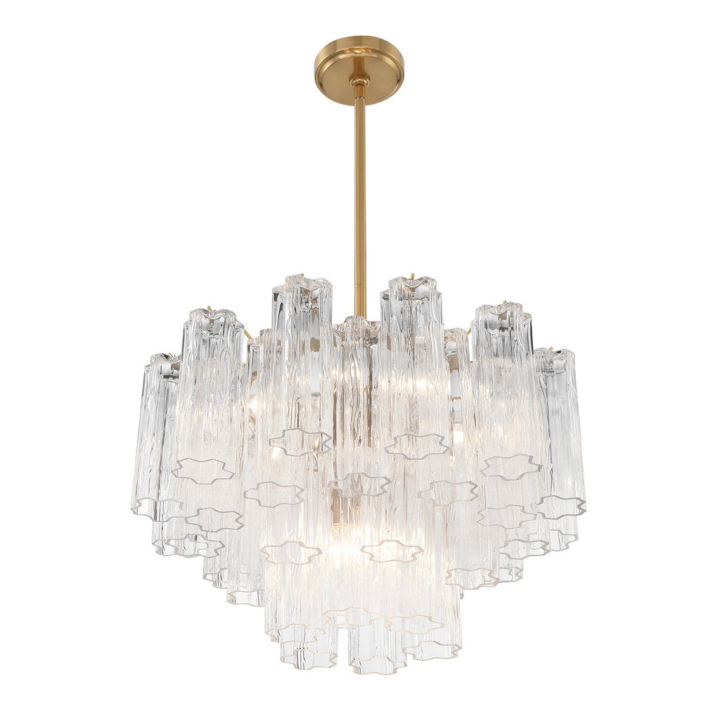 Grace 9 Light Chandelier 22", Brass with Clear Glass
