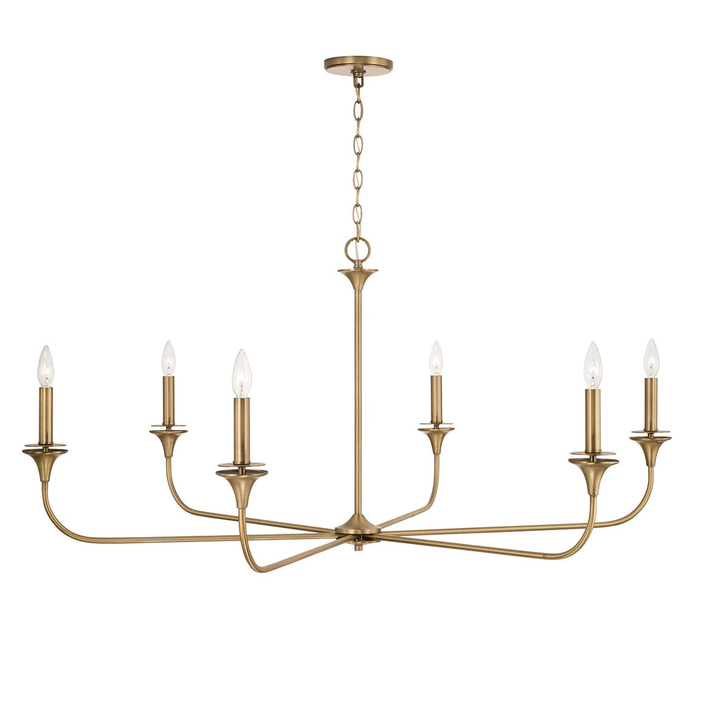 Harper 6 Light Chandelier 49", Aged Brass
