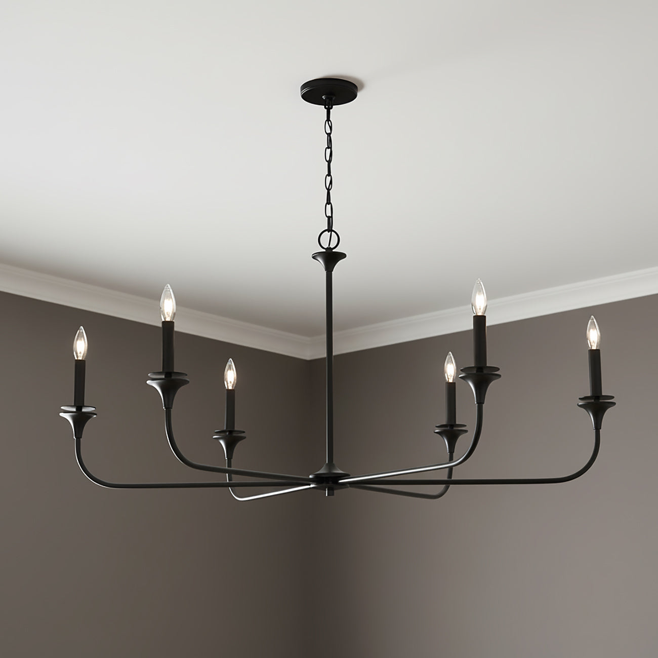 Harper 6 Light Chandelier 49", Matte Black
