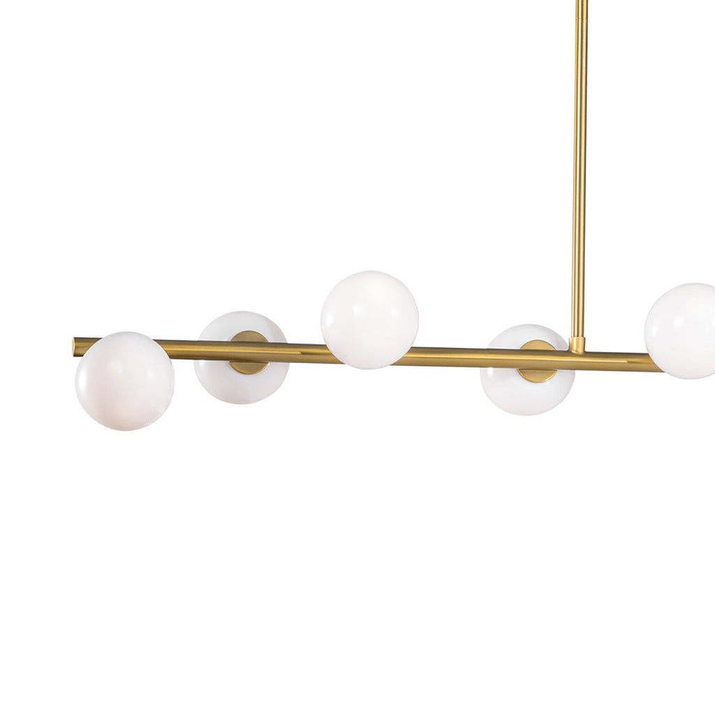 Veya 9 Light Linear Chandelier 49", Modern Brass and Milk Glass