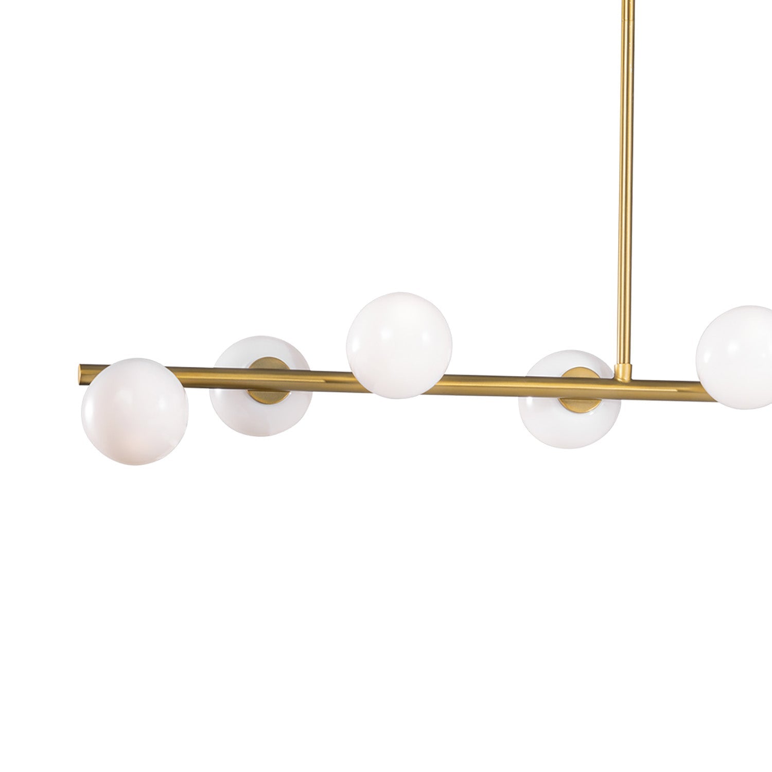 Veya 9 Light Linear Chandelier 49", Modern Brass and Milk Glass