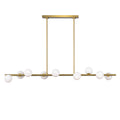 Veya 9 Light Linear Chandelier 49", Modern Brass and Milk Glass
