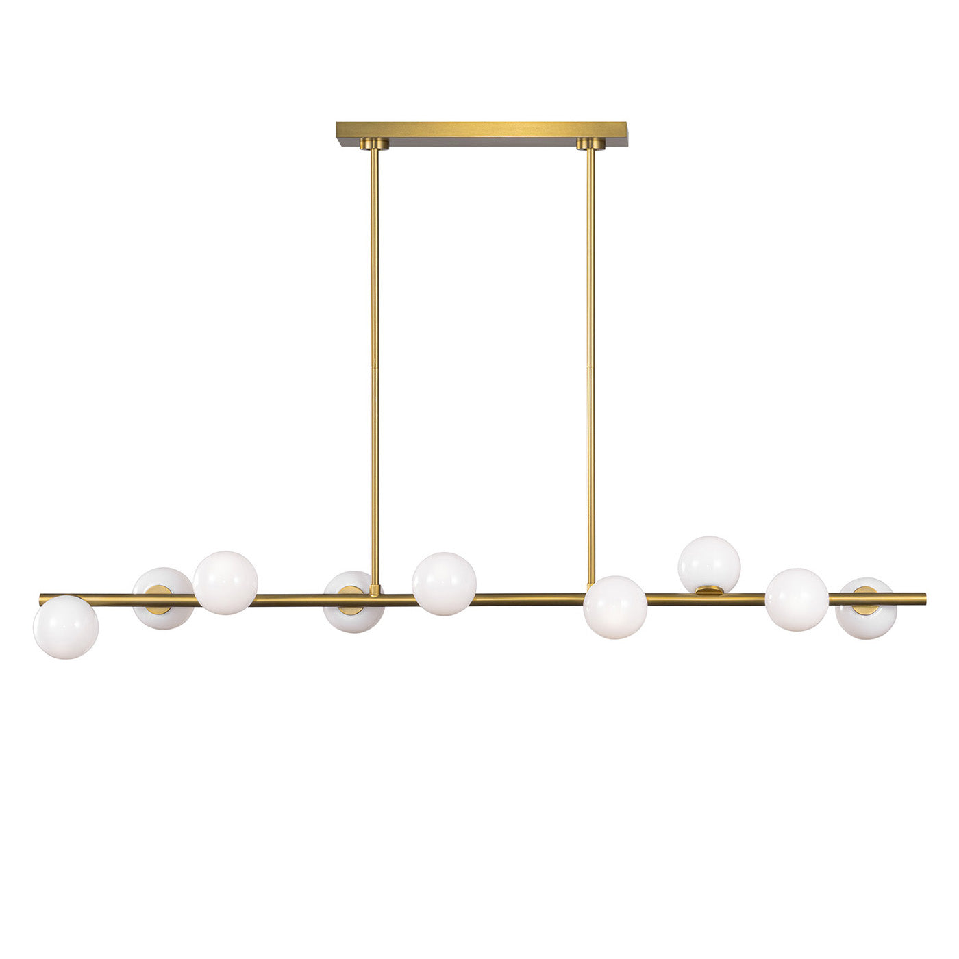 Veya 9 Light Linear Chandelier 49", Modern Brass and Milk Glass