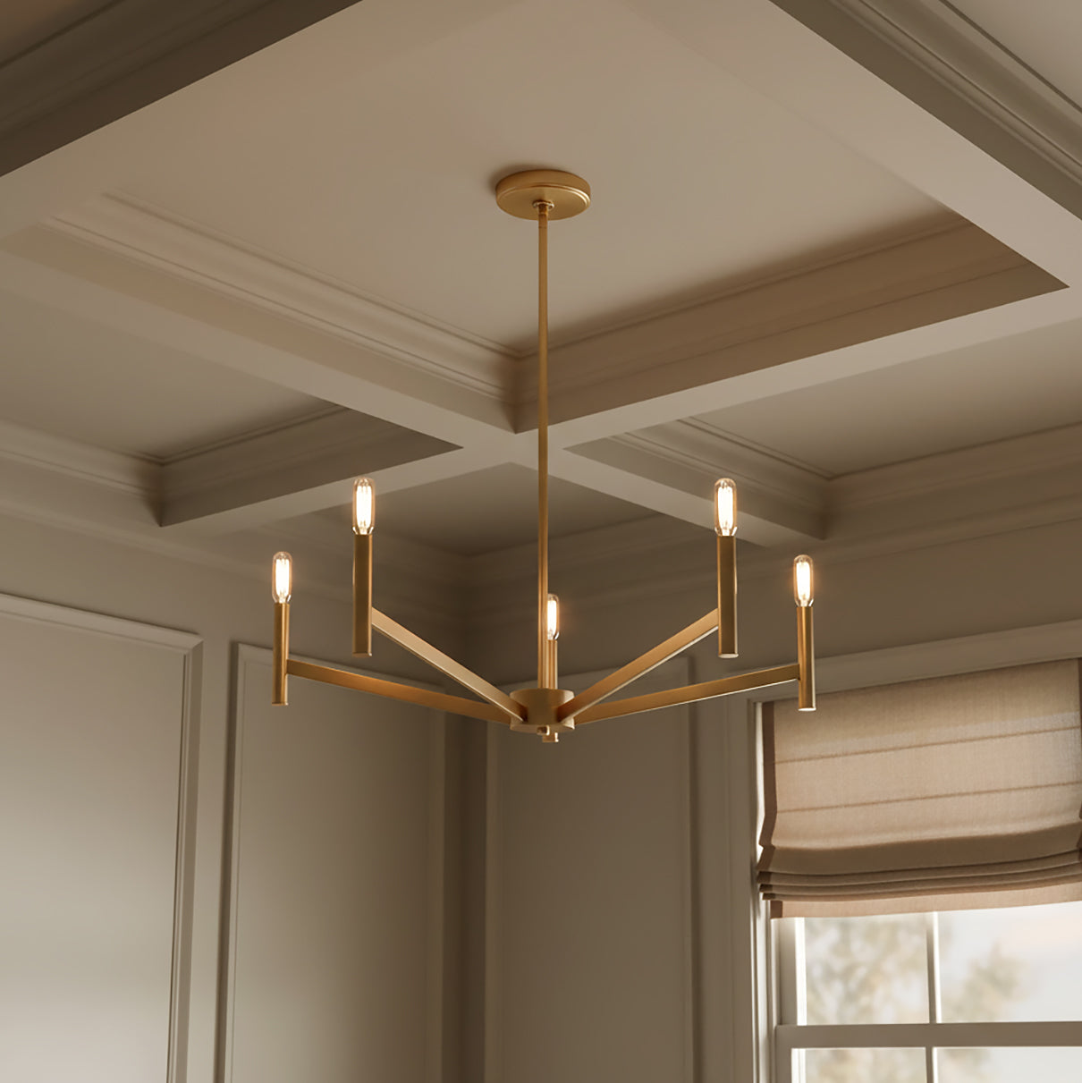 Foster 5 Light Chandelier 28", Satin Brass