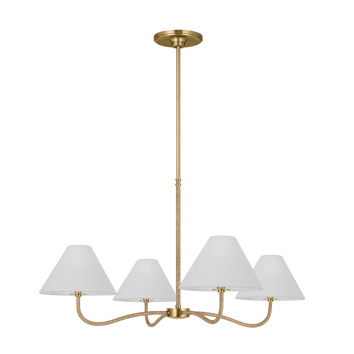 Harlow 4 Light Chandelier 35", Modern Brass with Rattan