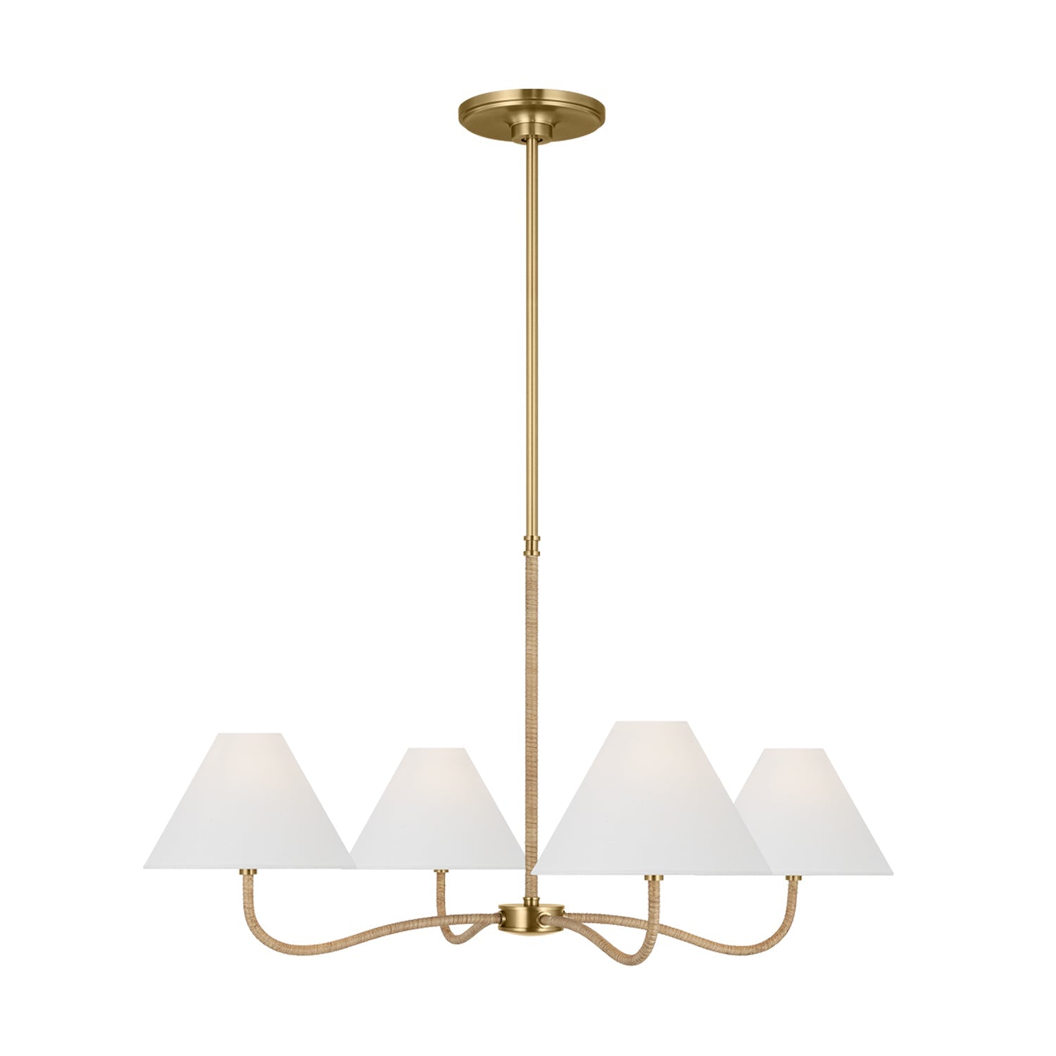 Harlow 4 Light Chandelier 35", Modern Brass with Rattan