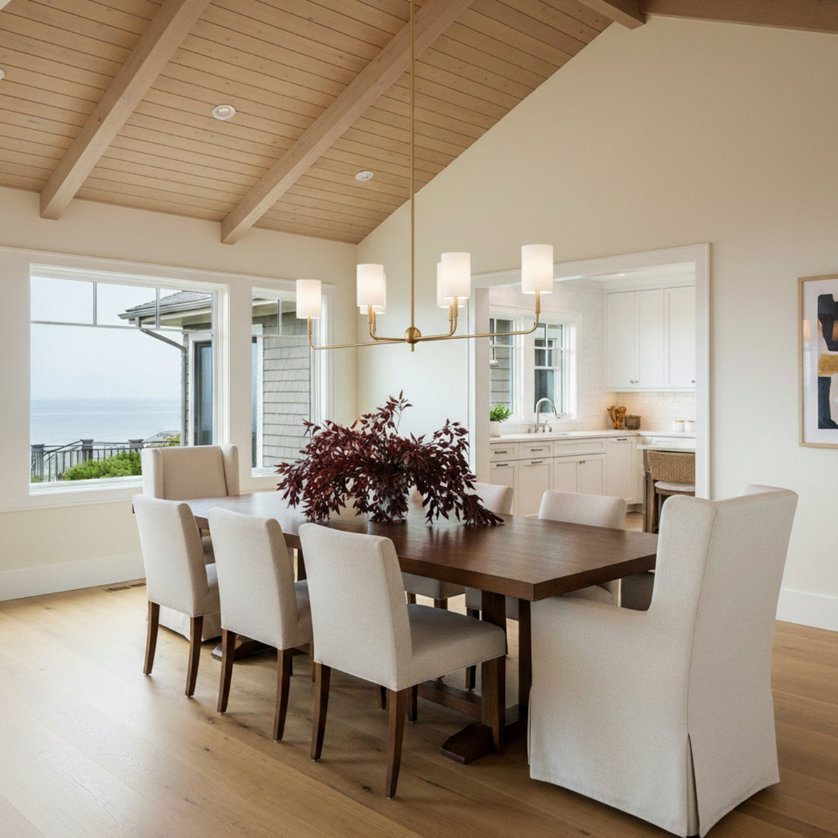 Remington 6 Light Linear Chandelier 44", Satin Brass